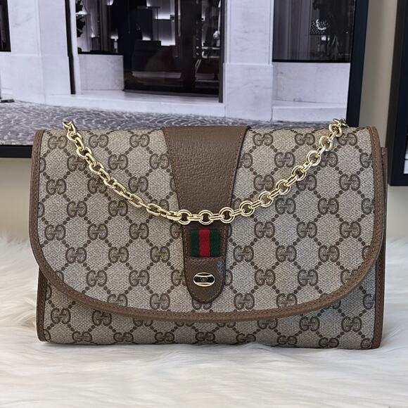 Authentic GUCCI GG Supreme Sherry Line PVC Leather Clutch Bag - Picture 1 of 14